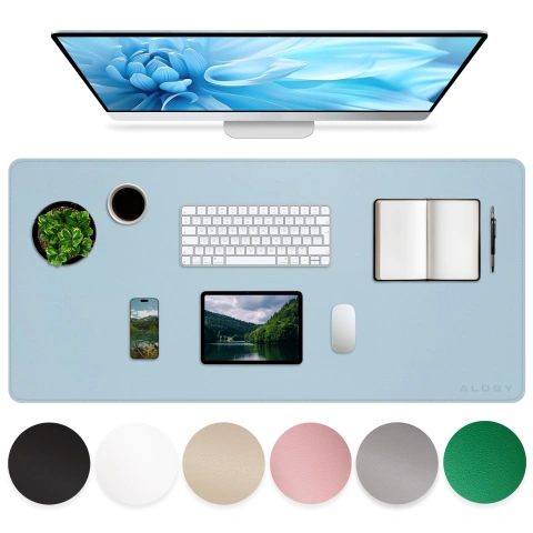 Schreibtischunterlage 100 × 50 cm – rutschfeste Schutzmatte aus elegantem PU-Kunstleder, für Maus und Tastatur, stilvoll und langlebig – Alogy WorkMat™ Blau