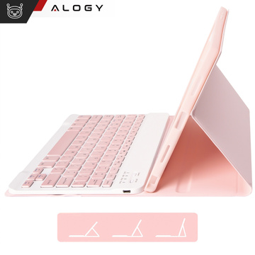 Etui ochronne z klawiatura bezprzewodowa Alogy Keyboard Case z miejscem na rysik do Apple iPad 11 gen. (2025) / 10 gen. (2022)  Różowe + Szkło