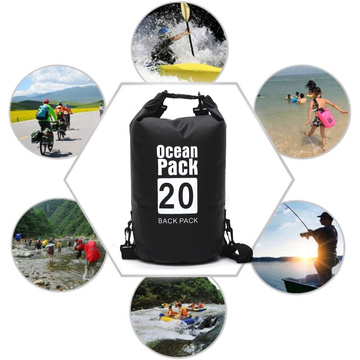 Worek wodoszczelny wodoodporny 20L Pokrowiec Torba na kajak żagle PVC do sportu Czarny
