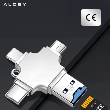 Czytnik kart SD 4w1 – adapter USB 3.0 do TF / microSD, kompatybilny z Lightning, USB-C i micro USB, szybki transfer danych – Alogy SmartRead Pro™