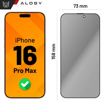 Gehärtetes Glas für Apple iPhone 16 Pro Max 9H Alogy Privacy EasyShield™️ mit Montagerahmen