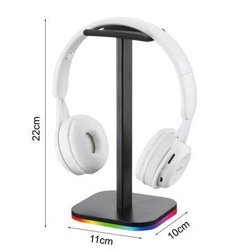 Stojak na słuchawki nauszne gamingowe podstawka uchwyt z podświetleniem RGB LED Czarny