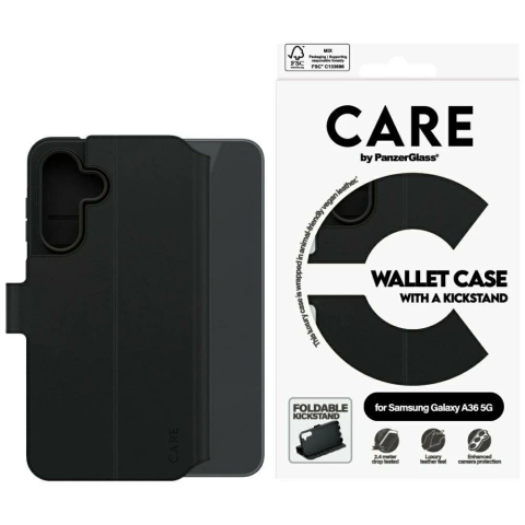 Samsung Galaxy A36 5G CARE by PanzerGlass Wallet Case Kickstand Schwarz