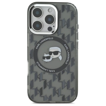 Etui Karl Lagerfeld do iPhone 16 Pro Max 6.9" Czarny MagSafe IML Monogram Karl&Choupette Head 
