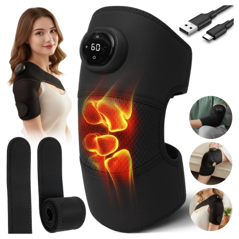 Heizband mit Massagefunktion für Knie, Ellbogen oder Schulter – Wärme, Linderung von Gelenkschmerzen, Rehabilitation, Thermotherapie – Dr.Medic FlexTherm™ Schwarz