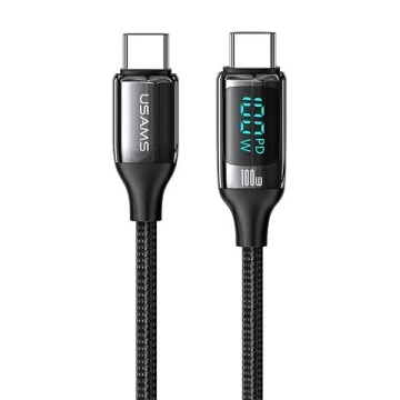 USAMS Geflochtenes Kabel U78 USB-C auf USB-C LED 1,2m 100W Schnellladung schwarz/schwarz SJ546USB01 (US-SJ546 )