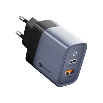 Ładowarka sieciowa Forcell GaN 45W USB-C + USB-A PD QC SFC Szara