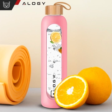 Große Glasflasche Trinkflasche Alogy Motivational Messbecher 1l 1000ml Silikonhülle Pink