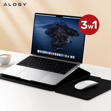 Torba na laptopa Alogy FlexCase Pro wielofunkcyjna rozkładana z podstawką i podkładką na myszkę do Macbooka 15 / 15.6 / 16.1" Czarna