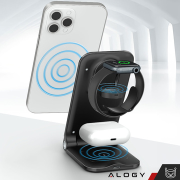Alogy 3in1 QI Induktionsladegerät für Apple iPhone, Airpods, Watch 15W 3W Schwarz