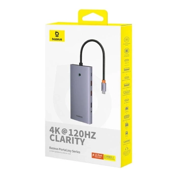 Hub 13in1 Baseus PortalJoy USB-C HDMI DP VGA C USB PD RJ45 Grau