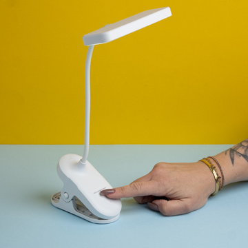 LED-Schreibtisch-Nachtlicht, Lesepult mit Clip, Clip-Lampe, Touch 3 Modi, kabelloses USB-Kabel, Weiß