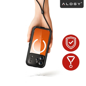 Etui Wodoodporne do Apple iPhone 17 Pro 6,3", Pancerna Obudowa 360° z Przezroczystym Tyłem, Kompatybilna z MagSafe, Alogy HydroArmor™ IP68 Case – Czarne