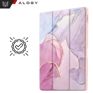 Hybrid-Hülle mit Stifthalter für Apple iPad Air 11" (2024, 2025) / Air 10,9" (2020, 2022) / Pro 11 (2018) – Alogy Hybrid Book Cover Case Marmorrosa
