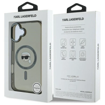 Etui Karl Lagerfeld do iPhone 16 6.1" Czarny MagSafe Hardcase IML Metal Karl Head 