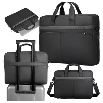 Torba na Laptopa 14" Mark Ryden, Wodoodporna, Elegancka i Pojemna, Lekka 0.5 kg, z Kieszenią na Laptopa i Tablet 9.7", Pasek na Walizkę – Czarna