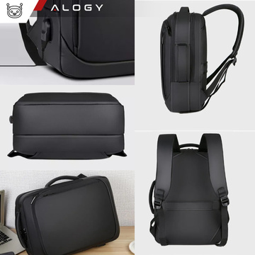 Rucksack Laptoptasche 15,6 Zoll Herren Damen Großer USB-Flugzeugkoffer Unisex 42x30x10cm Alogy Wasserdicht Schwarz