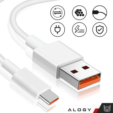 Kabel USB - USB-C typ C Alogy mocny szybki 67W 6A PD 1M przewód do ładowarki Blue Label Biały