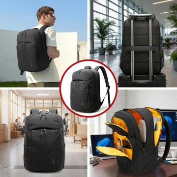 Bange wasserdichter Rucksack für 15,6-Zoll-Laptop, Stadtreisender, 45 x 30 x 16 cm, für Arbeit, Flugzeug, Herren, Damen, mit USB-Anschluss Schwarz