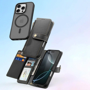 Etui ochronne do iPhone 16 Pro Dux Ducis Lawa skórzane MagSafe portfel czarne