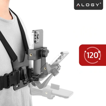 Szelki sportowe na klatkę piersiową – uniwersalny uchwyt do kamery, aparatu i telefonu, stabilne nagrywanie POV, regulowane paski – Alogy ChestMount™ Czarne