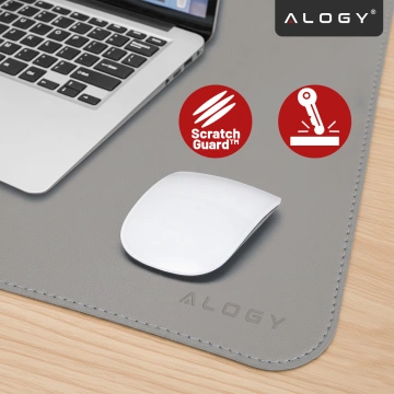 Podkładka na biurko 90×45 cm – antypoślizgowa mata ochronna z eleganckiej ekoskóry PU, pod mysz i klawiaturę, stylowa i trwała – Alogy WorkMat™ Szara