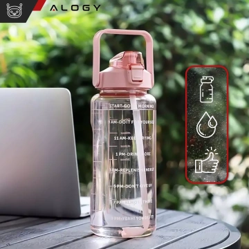 Große Flasche, Trinkflasche Alogy MotivHydro Motivational Messbecher 2l 2000ml Pink
