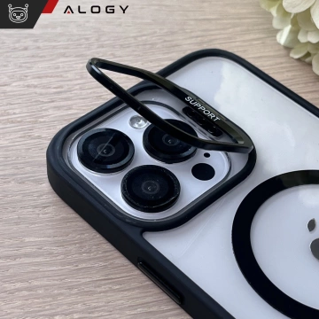 Etui hybrydowe ochronne do Apple iPhone 16 Pro Alogy KickStand Hybrid Case z podpórką do MagSafe Czarne + szkło hartowane