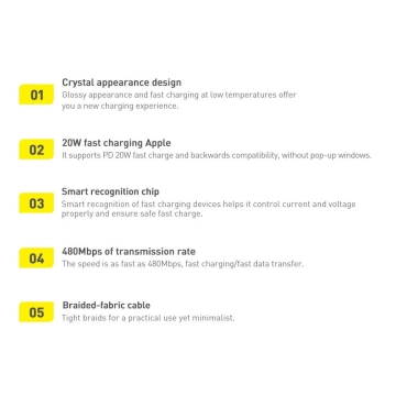 Baseus Crystal Shine Series kabel przewód USB do szybkiego ładowania i transferu danych USB Typ C - Lightning 20W 1,2m fioletowy (CAJY000205)