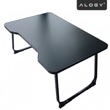 Stolik składany gamingowy 60×40 cm – biurko na laptopa z powierzchnią Carbon, lekki i przenośny, stabilna konstrukcja do domu i grania – Alogy CarbonDesk™ Czarny