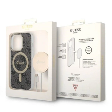 Zestaw Guess GUBPP14LH4EACSK Case+ Charger iPhone 14 Pro 6,1" czarny/black hard case 4G Print MagSafe