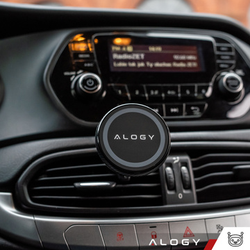 Uchwyt samochodowy magnetyczny na telefon szybę kratkę kokpit deskę do samochodu auta do telefonu Alogy Czarny + Organizer