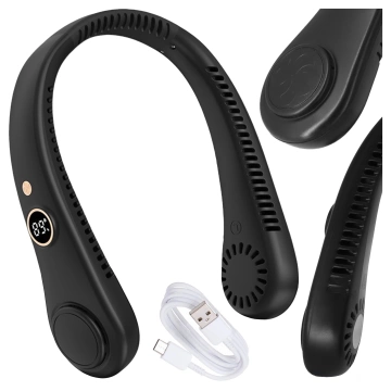 Alogy BreezeNeck™ Nackenventilator Mini-Luftzirkulator mit Display 1500mAh Schwarz