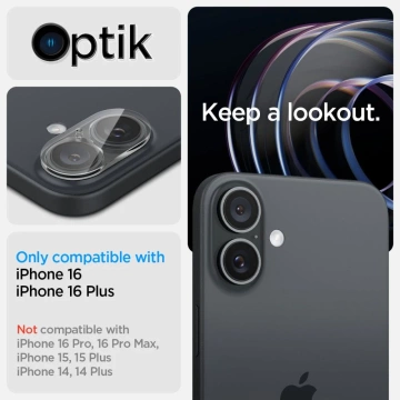 Szkło hartowane osłona aparatu Spigen Optik.Tr "EZ FIT" Camera Protector 2-PACK do Apple iPhone iPhone 16 / 16 Plus Crystal Clear