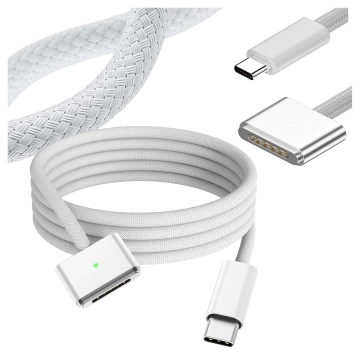 Kabel zasilający USB-C do MagSafe 3 – szybkie ładowanie 140W, przewód 2 m, do Apple MacBook, wytrzymały i bezpieczny – Alogy PowerLink™ Biały