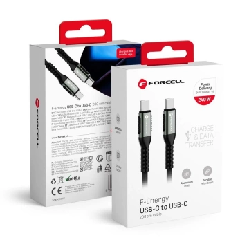 Kabel USB-C do USB-C Forcell 240W 5A PD QC 4.0 Nylon 2m Laptop Turbo