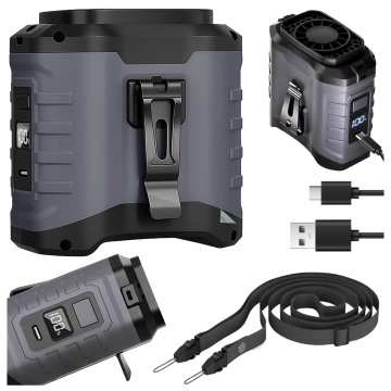 Wentylator z klipsem do paska, akumulator 4000 mAh, 5 poziomów prędkości, czas pracy 8–40 godzin, ładowanie przez USB, do stosowania na placach budowy, na zewnątrz, na wędrówki, do pracy latem, powerbankiem