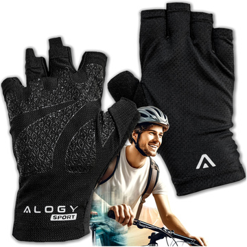 Alogy Rękawiczki rowerowe XL krótkie bez palców męskie damskie Unisex sportowe na rower na MTB Gravel Kross Czarne