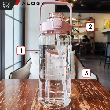 Große Flasche, Trinkflasche Alogy MotivHydro Motivational Messbecher 2l 2000ml Pink