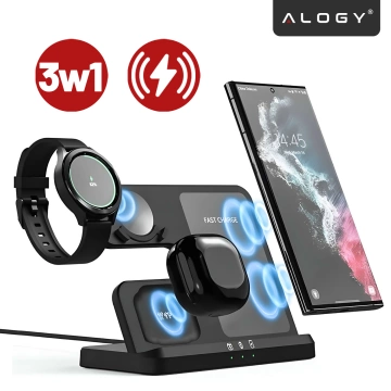 Ładowarka Bezprzewodowa Indukcyjna 3w1 Qi 3.0 Szybka do Samsung S22 S23 S24 S25 Galaxy Watch Buds Stacja czarna 