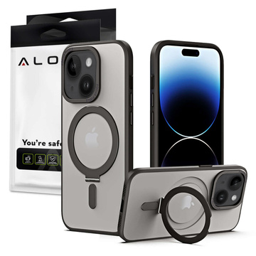 Alogy Armored Stand Ring Case Schutzhülle für MagSafe für Apple iPhone 14 Plus, schwarzes Glas