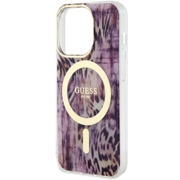 Etui na telefon Guess GUHMP14LHLEOPWP do Apple iPhone 14 Pro 6.1" różowy/pink hardcase Leopard MagSafe