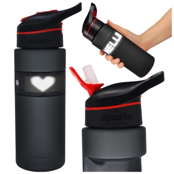 Butelka Bidon na Napoje LED, Inteligentna z Wyświetlaczem i Łącznością Bluetooth, Słomka, Motywacyjna, Wielokrotnego Użytku, Alogy FitBottle™ 800ml - Czarna