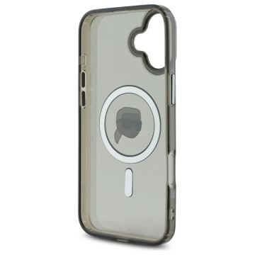 Karl Lagerfeld Hülle für iPhone 16 6,1" Schwarzes MagSafe Hardcase IML Metal Karl Head