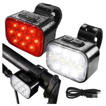 Lampka rowerowa LED 500 LM 200 LM Alogy DuoRide™ Lights 20 LED Latarka na rower wodoodporne światło światełko na przód i tył przednia tylna 2 zestaw