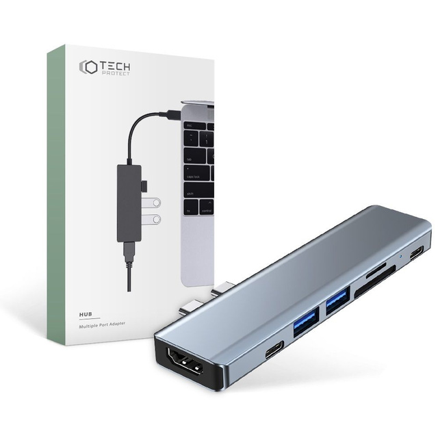 Hubadapter USB V5-HUB 7w1 2x USB-C Grau