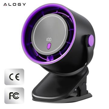 Wiatrak biurkowy ścienny cichy 25dB z klipsem bateria 8H mały 5 trybów wentylator cyrkulator powietrza Alogy ClipFan™ Ciemny Szary