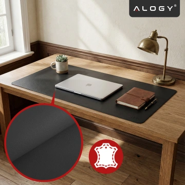 Podkładka na biurko 100×50 cm – antypoślizgowa mata ochronna z eleganckiej ekoskóry PU, pod mysz i klawiaturę, stylowa i trwała – Alogy WorkMat™ Czarna