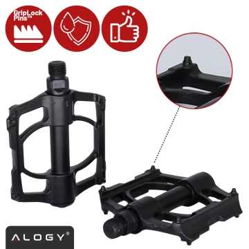 Pedały rowerowe Alogy do roweru szosowego i górskiego platformowe MTB aluminiowe komplet 2szt Aluminium z potrójnym łożyskiem Czarne