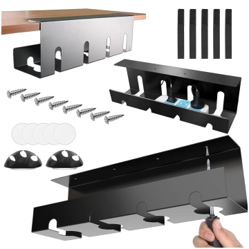 Kabel-Organizer unter der Tischplatte, Ablage für Kabel, Kabelleisten, Tischplatte, Aluminiumhalter Alogy 40 cm Schwarz